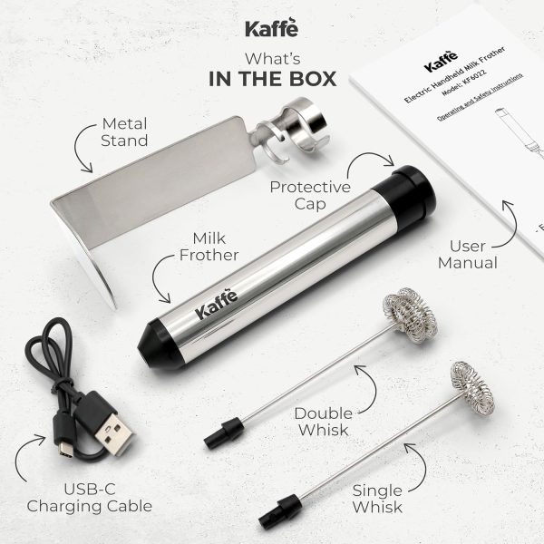 <p><strong>Kaffe Rechargeable Milk Frother with Stand - High-Speed 12,000 RPM USB-C Motor - Includes Dual Whisk Sizes & Charging Cable - Perfect Handheld Milk Frother for Coffee & Espresso Lovers!</strong></p> - Image 2
