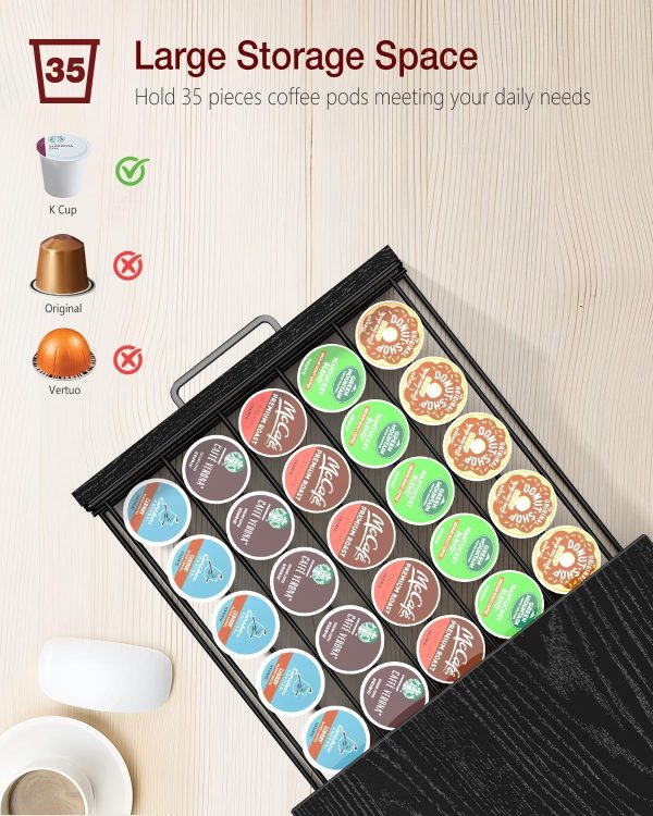 Stylish Coffee Pod Drawer for K-Cups | Holds 35 Pods | Sleek Organizer & Coffee Maker Stand with Storage Drawer | Durable Black Design - Image 4