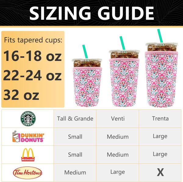 <p><strong>YR Reusable Neoprene Coffee Sleeve Set – 3-Pack Insulator Coolies for Iced & Hot Drinks | Perfect for Starbucks Cups & More (Pink Bows)</strong></p> - Image 3