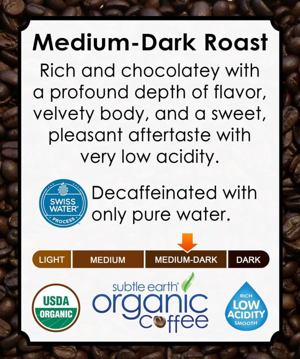 2LB Subtle Earth Organic Decaf Coffee - Swiss Water Process, Medium Dark Roast, Whole Bean, Low Acidity, CCOF Certified - Premium Quality for Smooth Sips! - Image 3