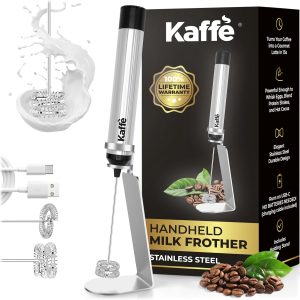 <p><strong>Kaffe Rechargeable Milk Frother with Stand - High-Speed 12,000 RPM USB-C Motor - Includes Dual Whisk Sizes & Charging Cable - Perfect Handheld Milk Frother for Coffee & Espresso Lovers!</strong></p>