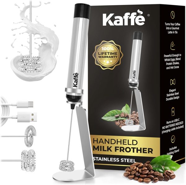 <p><strong>Kaffe Rechargeable Milk Frother with Stand - High-Speed 12,000 RPM USB-C Motor - Includes Dual Whisk Sizes & Charging Cable - Perfect Handheld Milk Frother for Coffee & Espresso Lovers!</strong></p>
