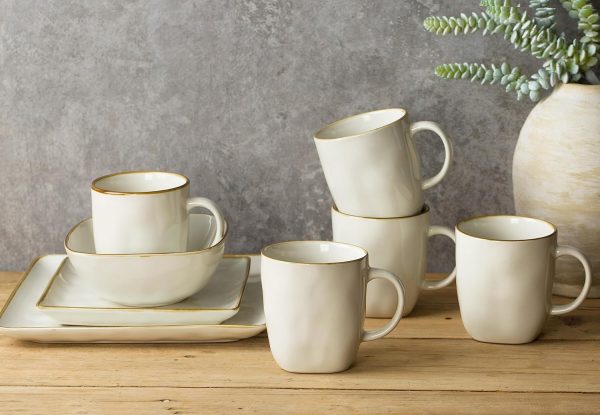 Enhance Your Beverage Experience with Famiware's Set of 4 Ocean Square 13oz Stoneware Coffee Mugs – Stylish Vanilla White Cups Perfect for Cocoa, Milk, Hot Chocolate, Tea, and More | Microwave & Dishwasher Safe - Image 3