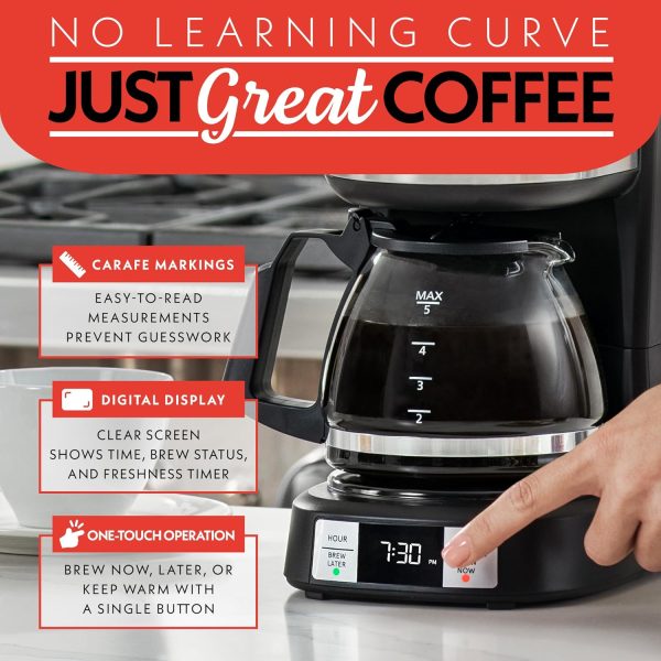 <p>Sure! Here's a more engaging and SEO-friendly product title:</p>
<p><strong>Gourmia GCM3518 5-Cup Programmable Drip Coffee Maker: Brew Later Timer, Adjustable Keep Warm Feature, Pause & Serve, Freshness Indicator, Compact Glass Carafe with EZ-View Water Window - 700W Efficiency!</strong></p> - Image 3