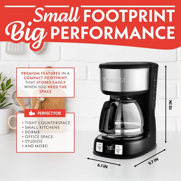 <p>Sure! Here's a more engaging and SEO-friendly product title:</p>
<p><strong>Gourmia GCM3518 5-Cup Programmable Drip Coffee Maker: Brew Later Timer, Adjustable Keep Warm Feature, Pause & Serve, Freshness Indicator, Compact Glass Carafe with EZ-View Water Window - 700W Efficiency!</strong></p> - Image 8