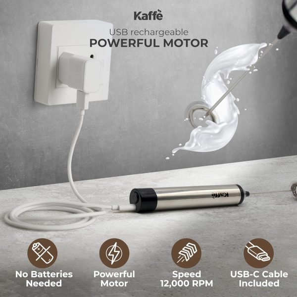 <p><strong>Kaffe Rechargeable Milk Frother with Stand - High-Speed 12,000 RPM USB-C Motor - Includes Dual Whisk Sizes & Charging Cable - Perfect Handheld Milk Frother for Coffee & Espresso Lovers!</strong></p> - Image 5