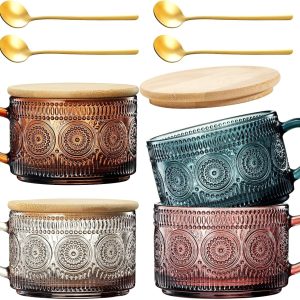 <p><strong>Khen Vintage Flower Hobnail Coffee Mug Set - 4 Unique 15oz Glasses with Gold Spoons | Stylish Overnight Oats Containers & Charming Coffee Bar Accessories</strong></p>