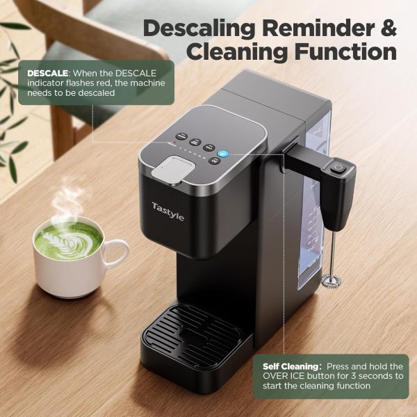 Versatile Single Serve Coffee Maker with Detachable Milk Frother – Brew Perfect Iced & Hot Coffee with K-Cups & Grounds, 40oz Reservoir, 6 Brew Sizes, Fits 7.3” Travel Mugs – Stylish Black - Image 8