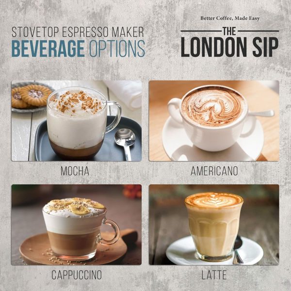 London Sip Premium Stainless Steel Moka Pot Espresso Maker & Coffee Spoon Set – Brew Perfect Espresso at Home! - Image 3