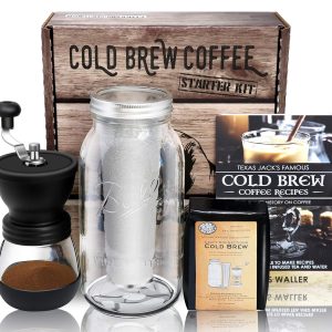 Ultimate Cold Brew Coffee Maker Starter Kit: Half Gallon Mason Jar, Stainless Steel Filter, Ceramic Burr Grinder, Organic Whole Bean Blend, & Recipe Guide!